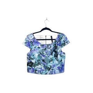 Jessica Simpson Lexi Blue & Purple Floral Print Jacquard Crop Top Medium Women’s